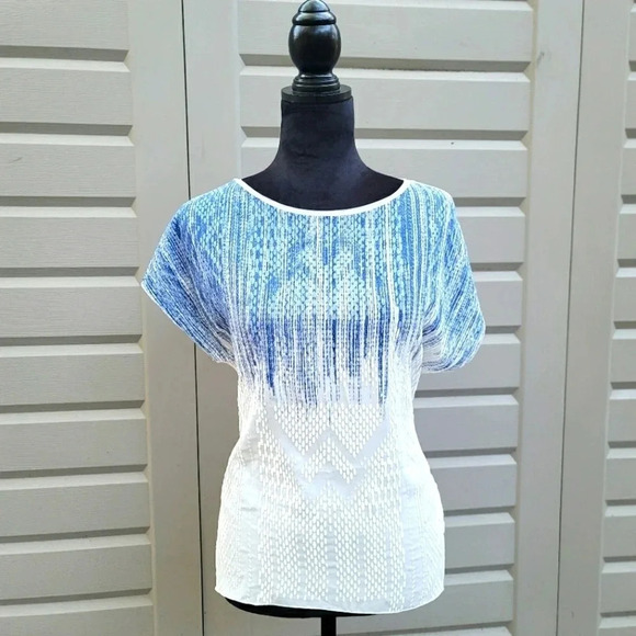 Zara W&B Collection Women’s White Blue Blue Short Sleeve t shirt Top Small SAr - Picture 1 of 10